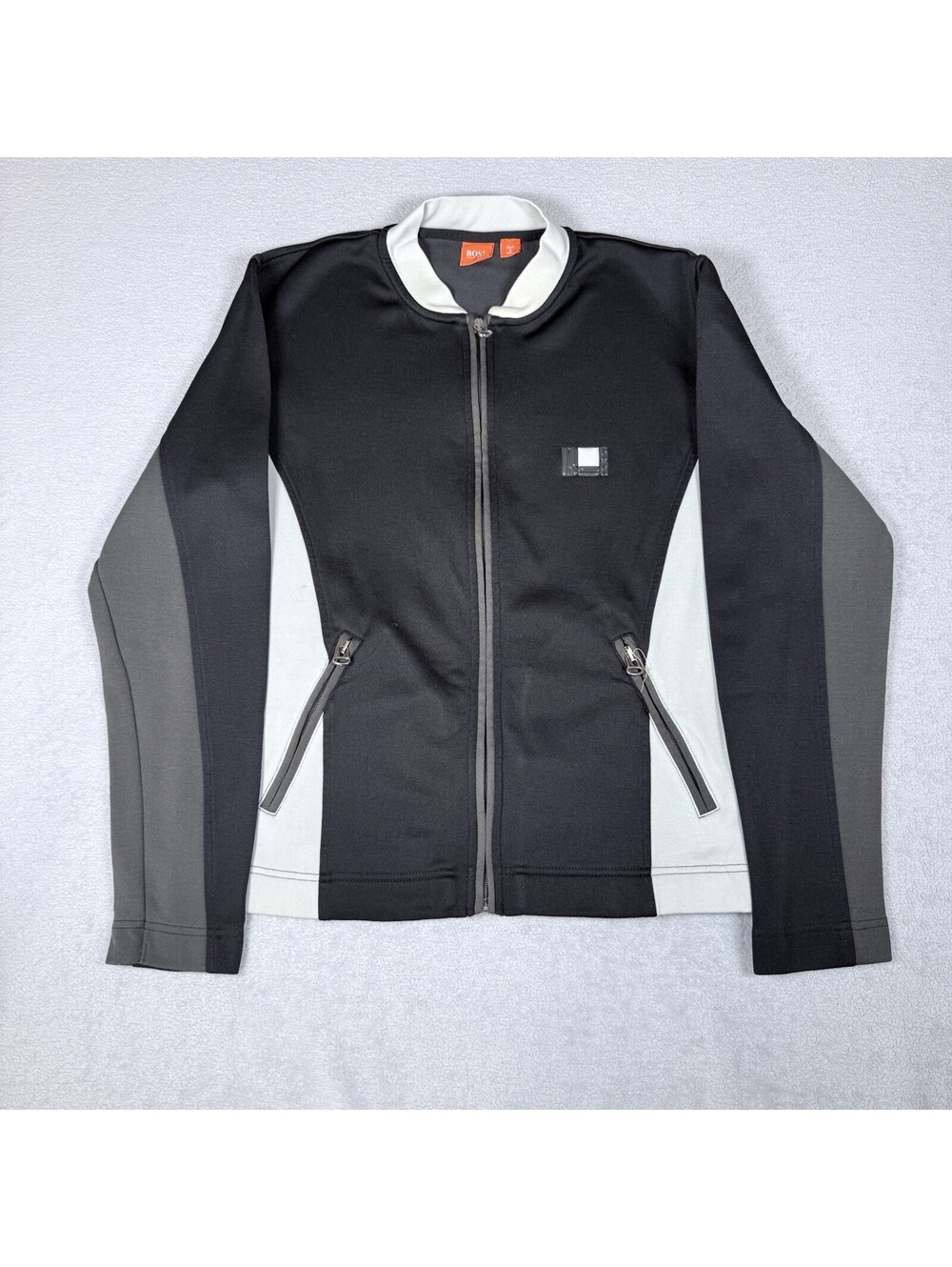 BOSS Orange Women Full Zip Athletic Jacket Black Gray Tech Stretch Sz S